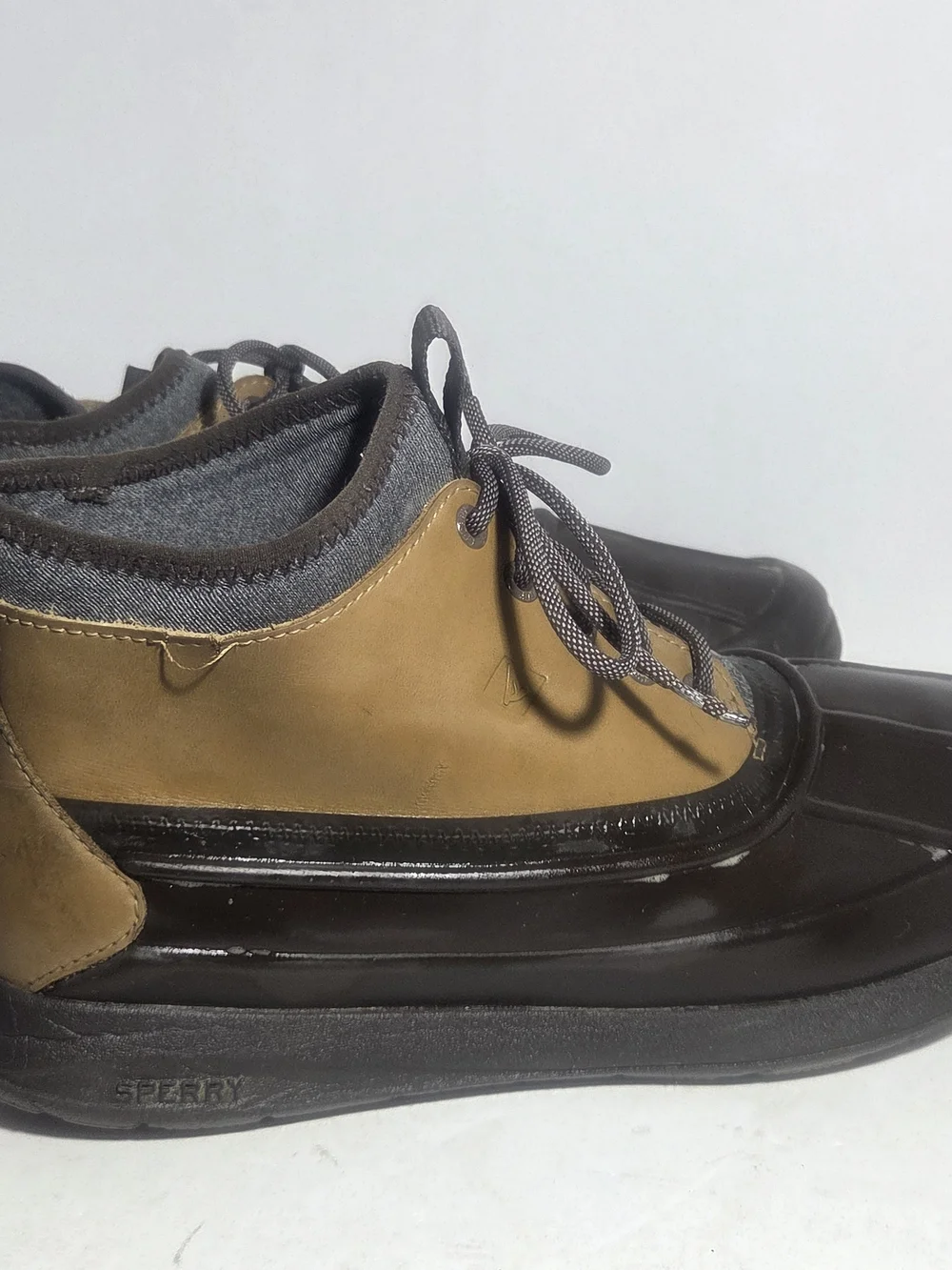 Sperry Mens Duck Boots 2-Tone  Brown Leather Waterproof Ankle Rain Boots Sz 11